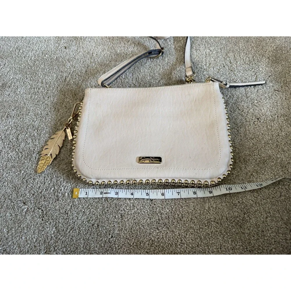 Jessica Simpson  Crossbody Bag  Ivory Gold Purse Detachable Strap Feather Summer